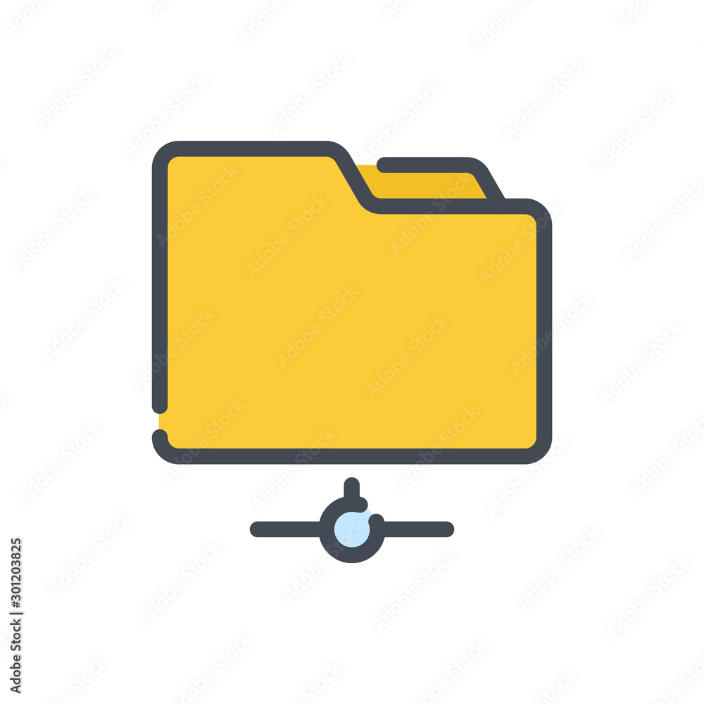 Сonnection to a folder color line icon. Folder with network connection vector outline colorful sign.