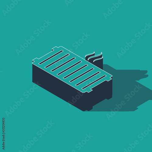 Isometric Heating radiator icon isolated on green background. Vector Illustration