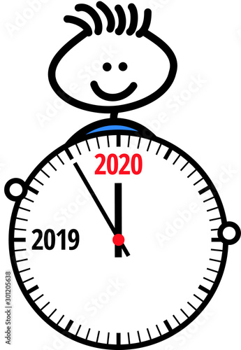 Mann hält Uhr mit 2019 und 2020