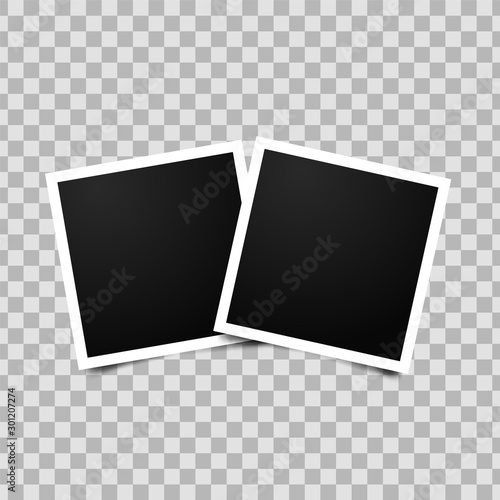 Collage of two empty photo frames. Vector photorealistic mockup isolated on transparent background. Retro empty photo frame template.