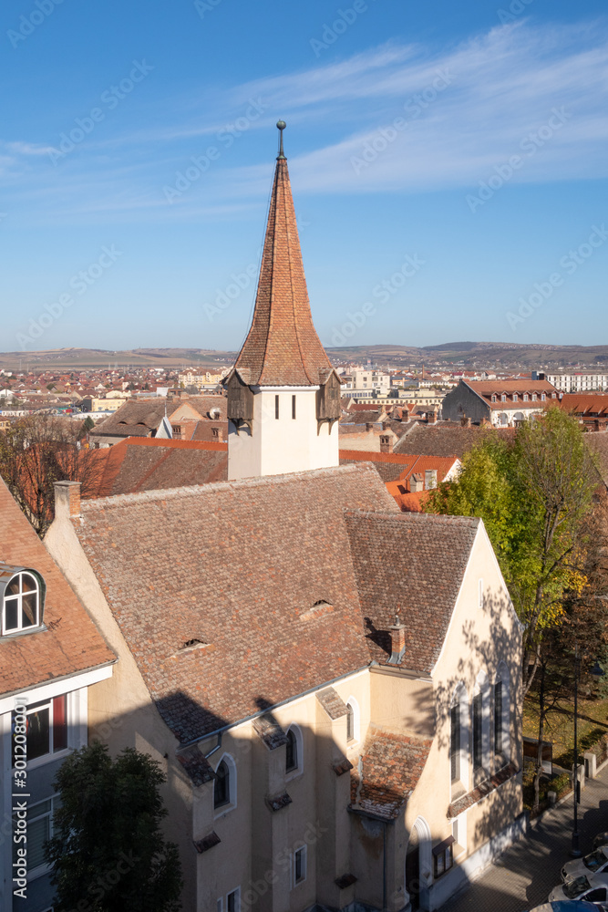 Sibiu, Romania - 5 Nov, 2019: St. John Lutheran Church in Sibiu, Romania.