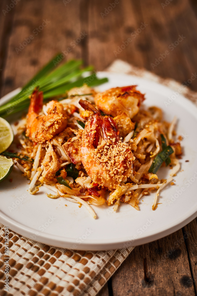 Padthai noodles with shrimps and vegetables. Padthai noodles with shrimps and vegetables.