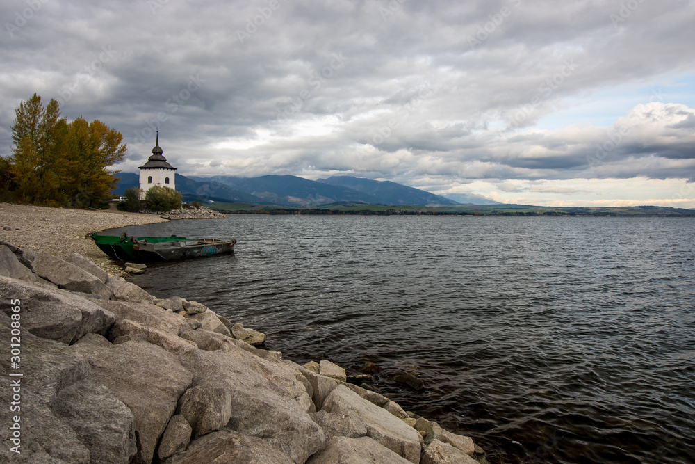 Water reservoir Liptovska Mara in backgroud with High Tatra Mountains