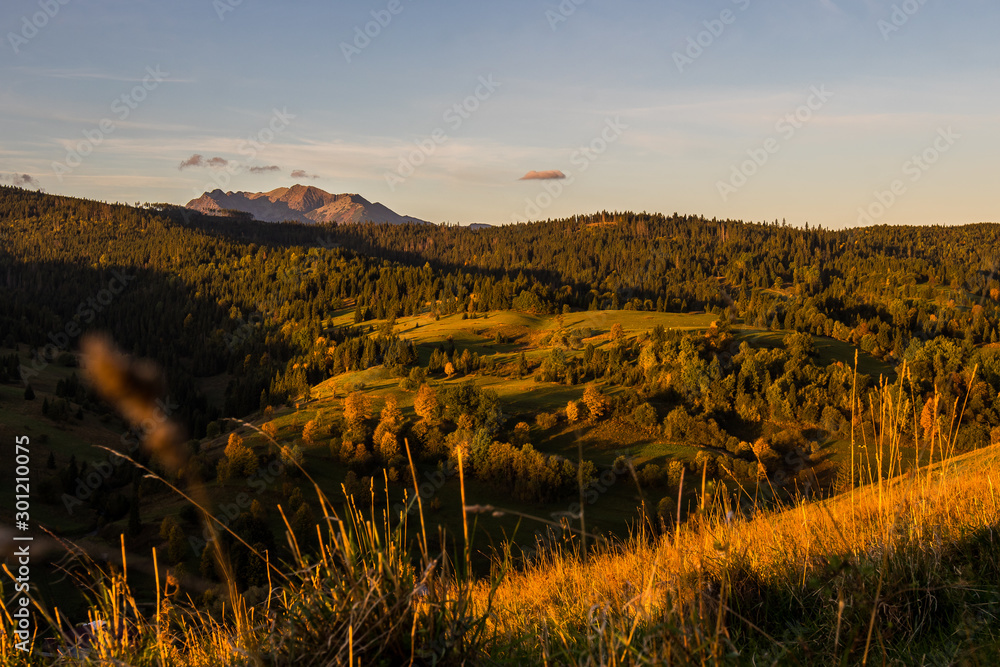 Sunrise by nature of Belian Tatra Mountains, morning view from Osturna village