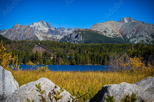 Obraz na płótnie Strba tarn, lake in wonderful nature of Hihg Tatra Mountains in Slovakia w salonie