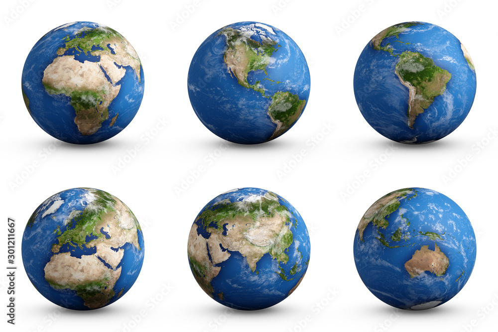 3D Rendering set of Planet Earth isolated on white 3D Rendering set of Planet Earth isolated on white