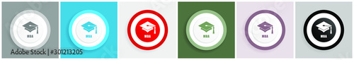 Mba icon set, colorful flat design vector illustrations in 6 options for web design and mobile applications"
