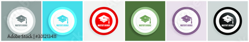 Masters degree icon set, colorful flat design vector illustrations in 6 options for web design and mobile applications