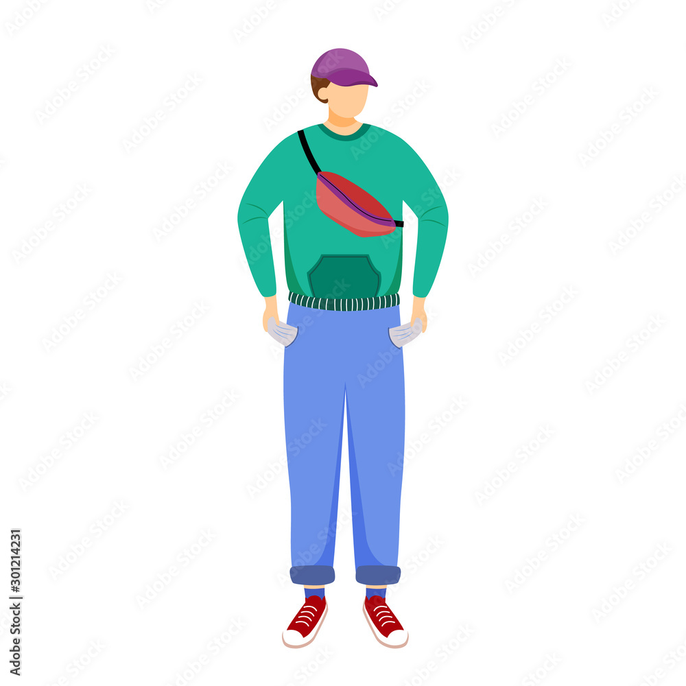 Student without pocket money flat vector illustration. Young person doesn’t have cash. Poor youth. Broke man. Unemployed youth issues isolated cartoon character on white background