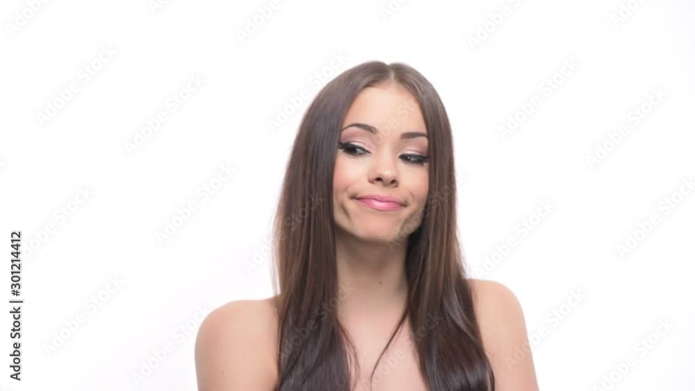 Skeptical uncertain young beauty woman in doubt looking around isolated on white background. Skeptical uncertain young beauty woman in doubt looking around isolated on white background.