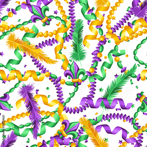 Seamless pattern in Mardi Gras colors.