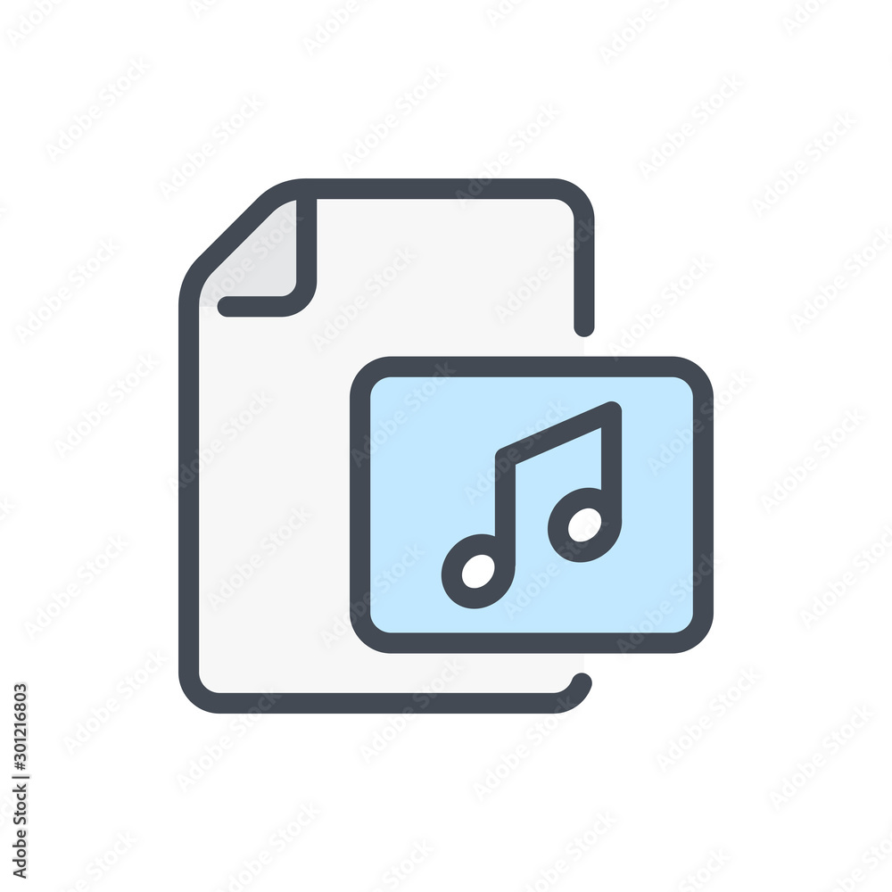 Music file color line icon. Document with audio directory vector outline colorful sign. Music file color line icon. Document with audio directory vector outline colorful sign.