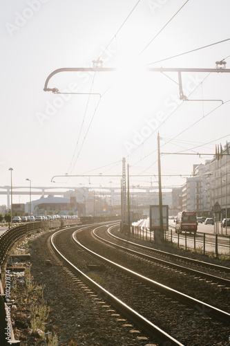 View of railway tracks in the city, Lisbon, Portugal photo