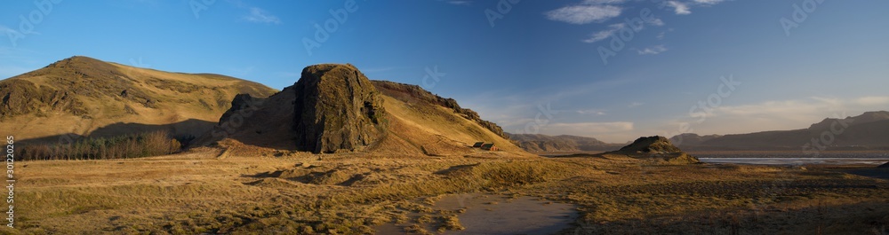 Iceland traditional horse on meadow under rocks Iceland traditional horse on meadow under rocks