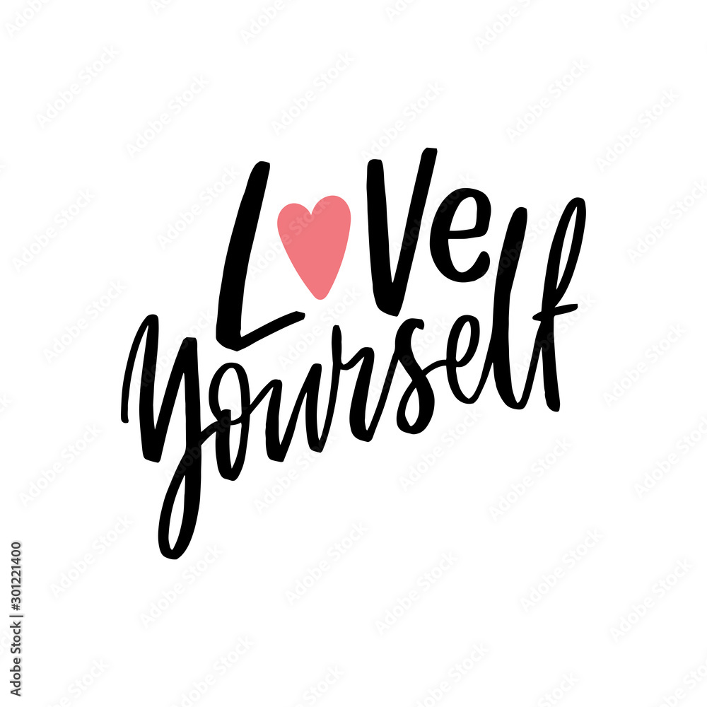 Love yourself lettering slogan for card, poster, print. Motivational phrase. Love yourself lettering slogan for card, poster, print. Motivational phrase.