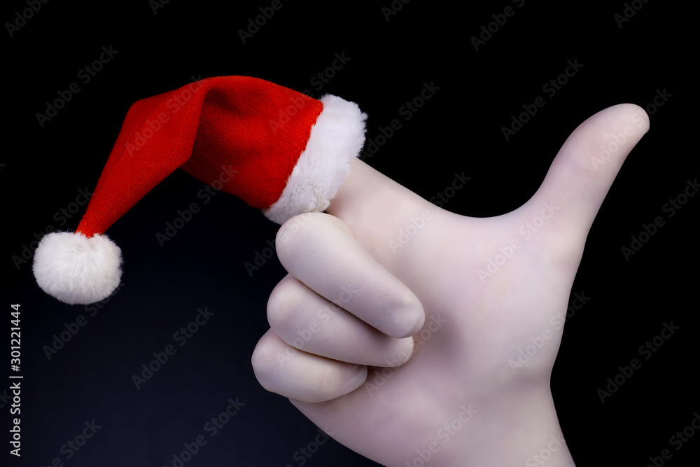 3D Christmas white . Santa Claus pointing with one hand to Stock