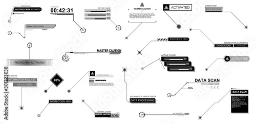 Callouts titles HUD interface isolated in white background. Recolor to any color in 2 clicks. Set of technology template for modern banners of lower third for presentation. Callouts titles, info boxes