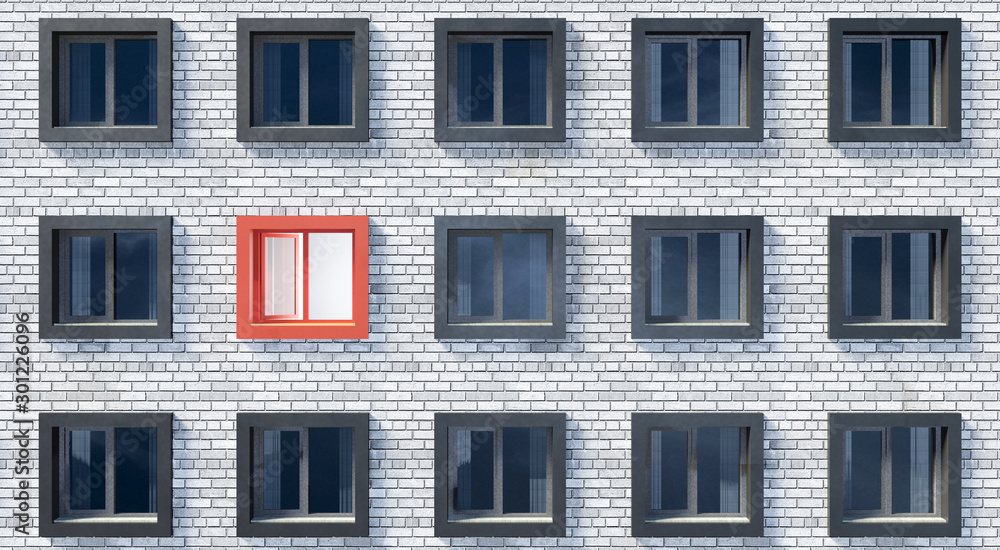 Fototapeta premium 3d render image simulating individuality with contrast color of window.