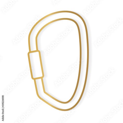 golden climbing carabiner icon - vector illustration