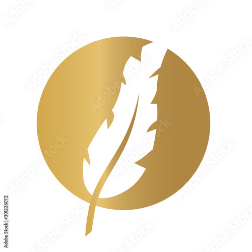golden feather icon - vector illustration