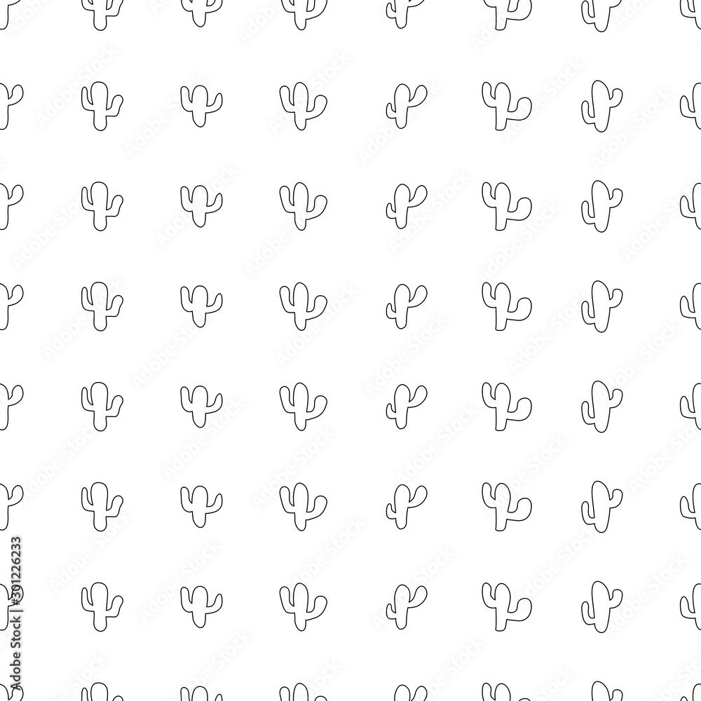 Hand drawn seamless pattern with outline cactus plant. Simple seamless cactus pattern. Perfect for fabric, wallpaper or giftwrap - Vector