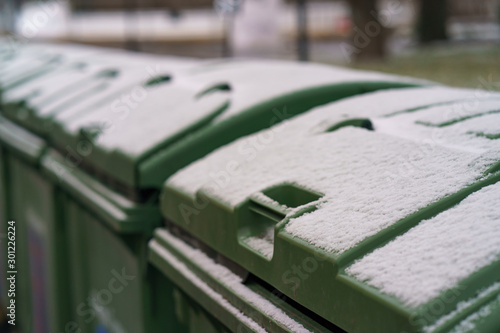 Fotografie First snow in city Moscow