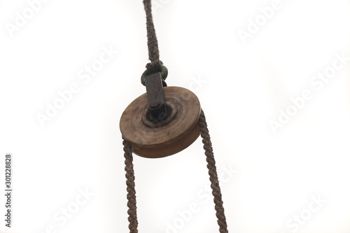 Obraz na plátně manual pulley with rope for construction isolated on white