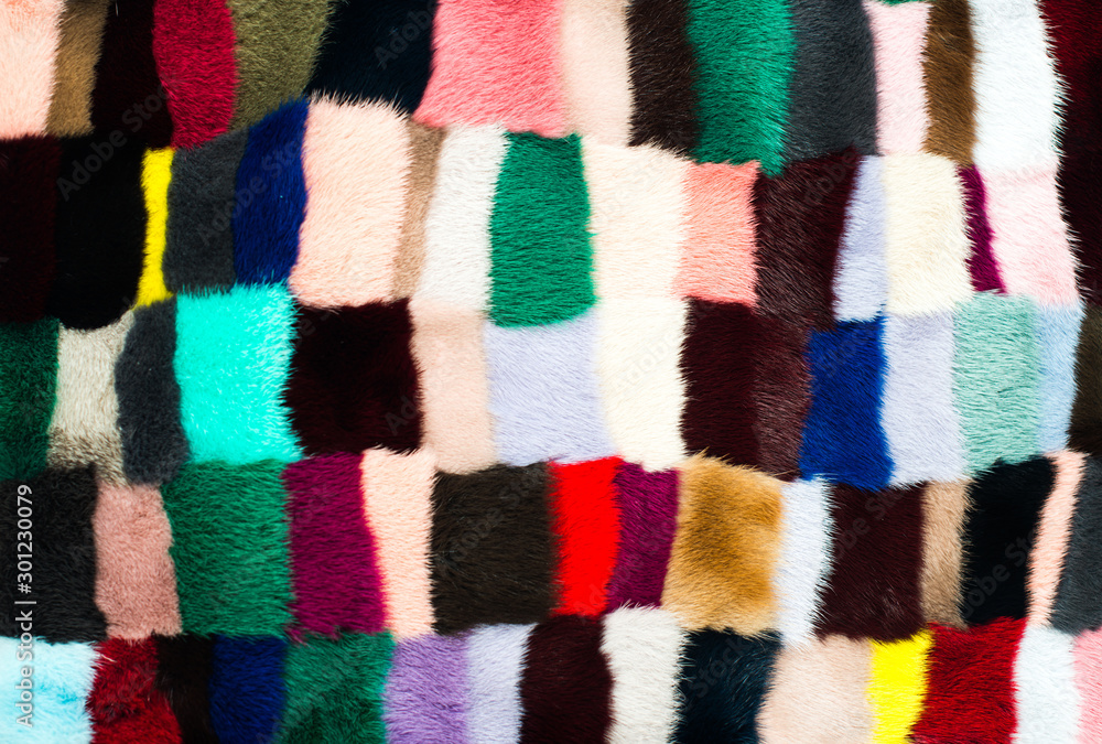 natural multicolor soft mink fur tecture with shapes on surface natural multicolor soft mink fur tecture with shapes on surface