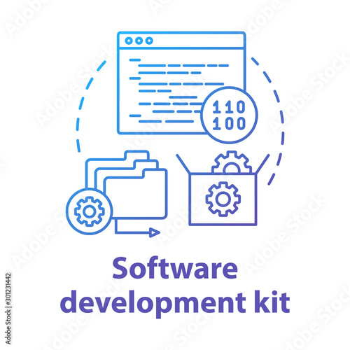 Software development kit concept icon. Coding tools for app developer idea thin line illustration. Mobile device programming. Application management. Vector isolated outline drawing