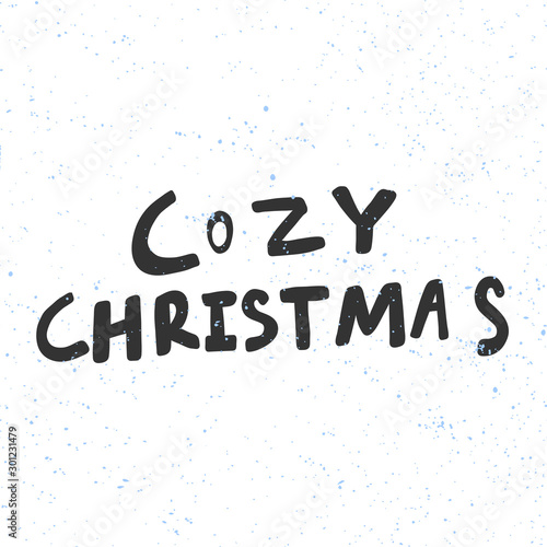 Cozy Christmas and happy New Year vector hand drawn illustration banner with cartoon comic lettering. 