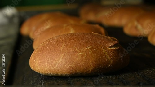 bread moves along conveyor on factory photo