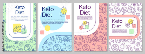 Keto diet brochure template. Ketogenic nutrition. Flyer, booklet, leaflet print, cover design with linear illustrations. Vector page layouts for magazines, annual reports, advertising posters