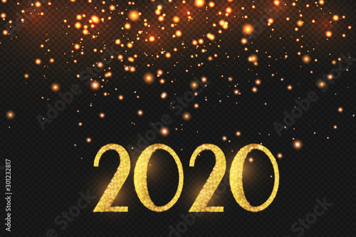 New Year 2020 line design. Starlight and lettering. vector illustration