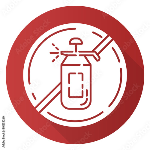 Pesticide free red flat design long shadow glyph icon. No fungicide, insecticide. Non-toxic, non-chemicals. Product free ingredient. Organic food. Healthy dietary. Vector silhouette illustration