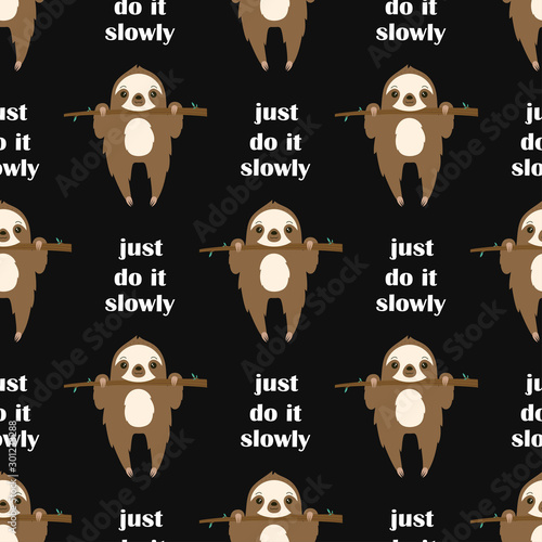 pattern with sloth hanging on the tree
