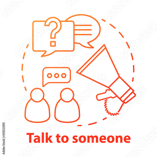 Talk to someone concept icon. Problem discussion broadcast. Friends chat. Spread of information. Human communication idea thin line illustration. Vector isolated outline drawing