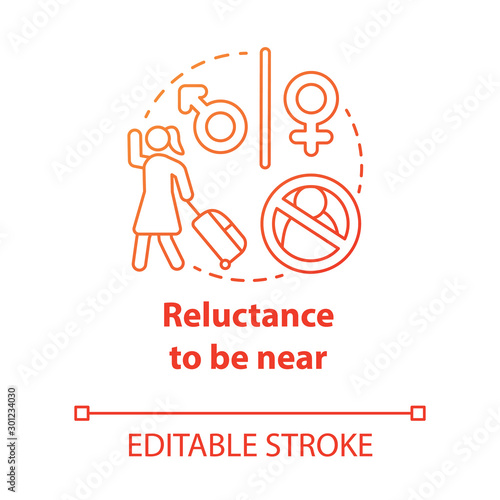 Reluctance to be near concept icon. Divorce. Travel without partner. Unwillingness to be paired. Break up idea thin line illustration. Vector isolated outline drawing. Editable stroke