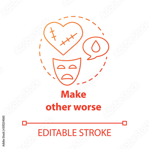 Make other worse concept icon. Blaming partner for breaking up relationship. Dramatic divorce. Victim complex idea thin line illustration. Vector isolated outline drawing. Editable stroke