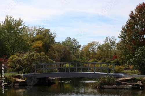 The old wood bridge in the park.