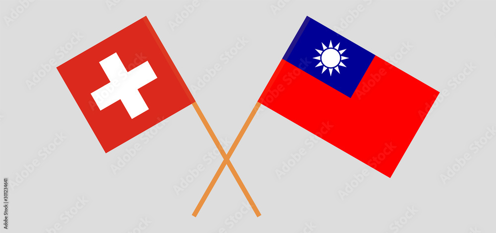 Crossed flags of Taiwan and Switzerland