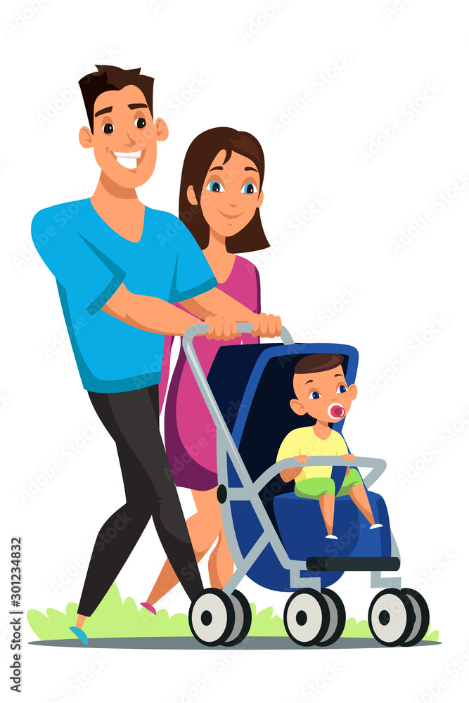 Young couple with child flat vector illustration Young couple with child flat vector illustration