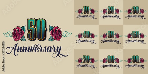 Colorful anniversary vintage labels