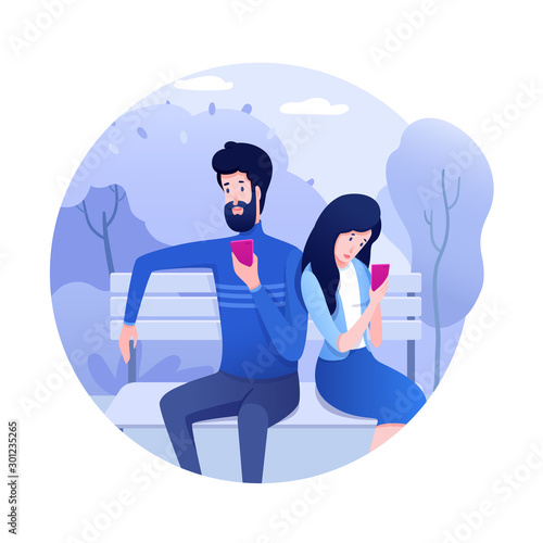 Smartphones addiction flat vector illustration