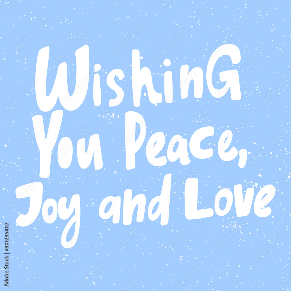 Wishing you peace joy and love. Christmas and happy New Year vector hand drawn illustration banner with cartoon comic lettering. 