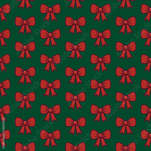 Obraz na płótnie Christmas background with red ribbons on green. Seamless pattern w salonie