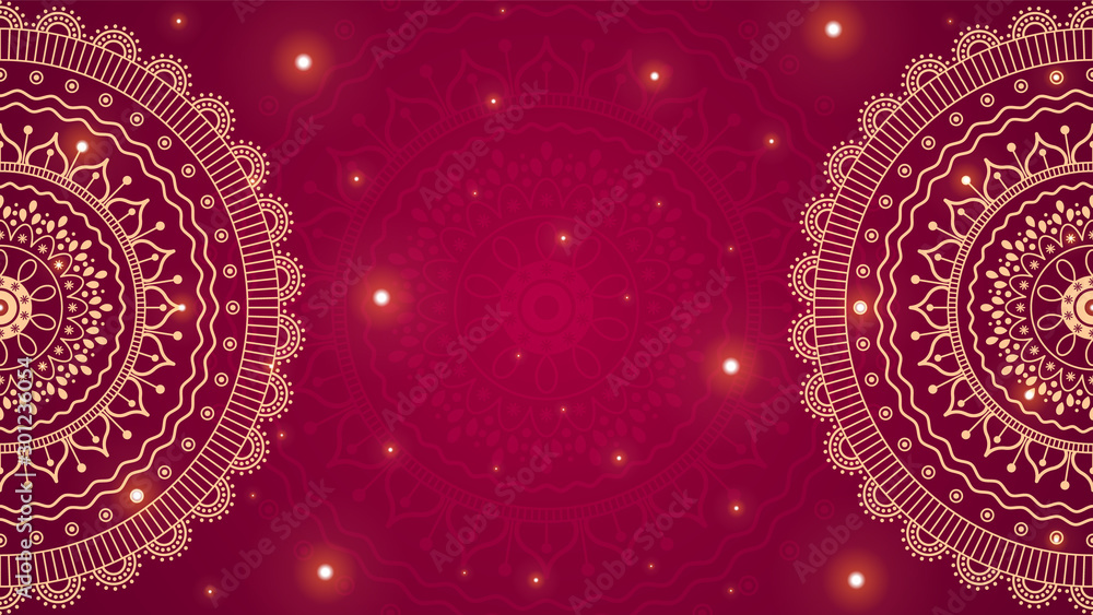 Flower mandala on red background. folk floral illustration with place for text