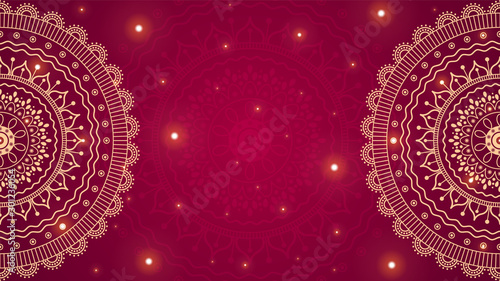 Flower mandala on red background. folk floral illustration with place for text