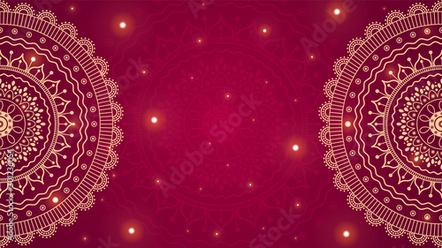 Obraz na płótnie Flower mandala on red background. folk floral illustration with place for text w salonie