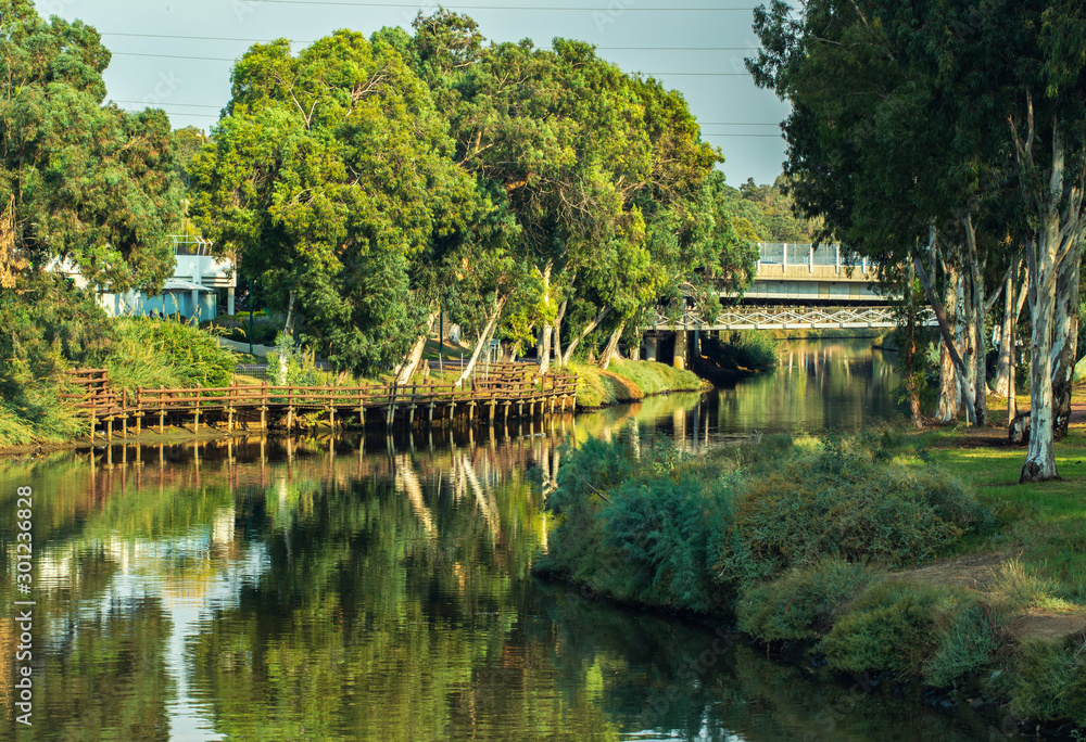 Yarkon river and park background