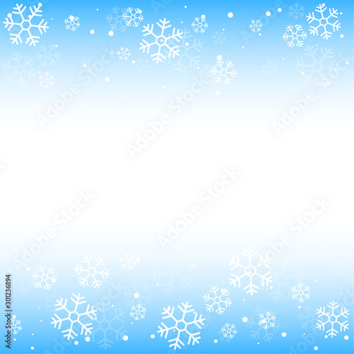 Christmas winter blue background with falling snow and snowflakes. Vector Illustration.